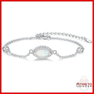 Sterling Silver Cremation Bracelet with Opal Charm, Adjustable Chain